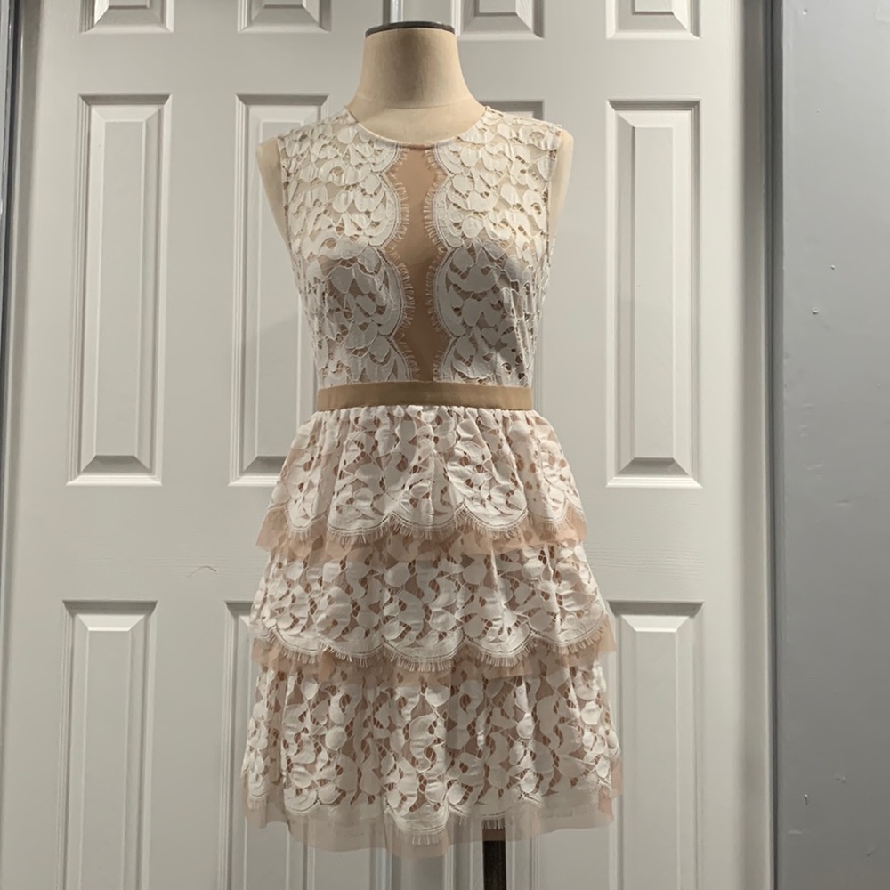 BCBG white lace dress with inside cream slip